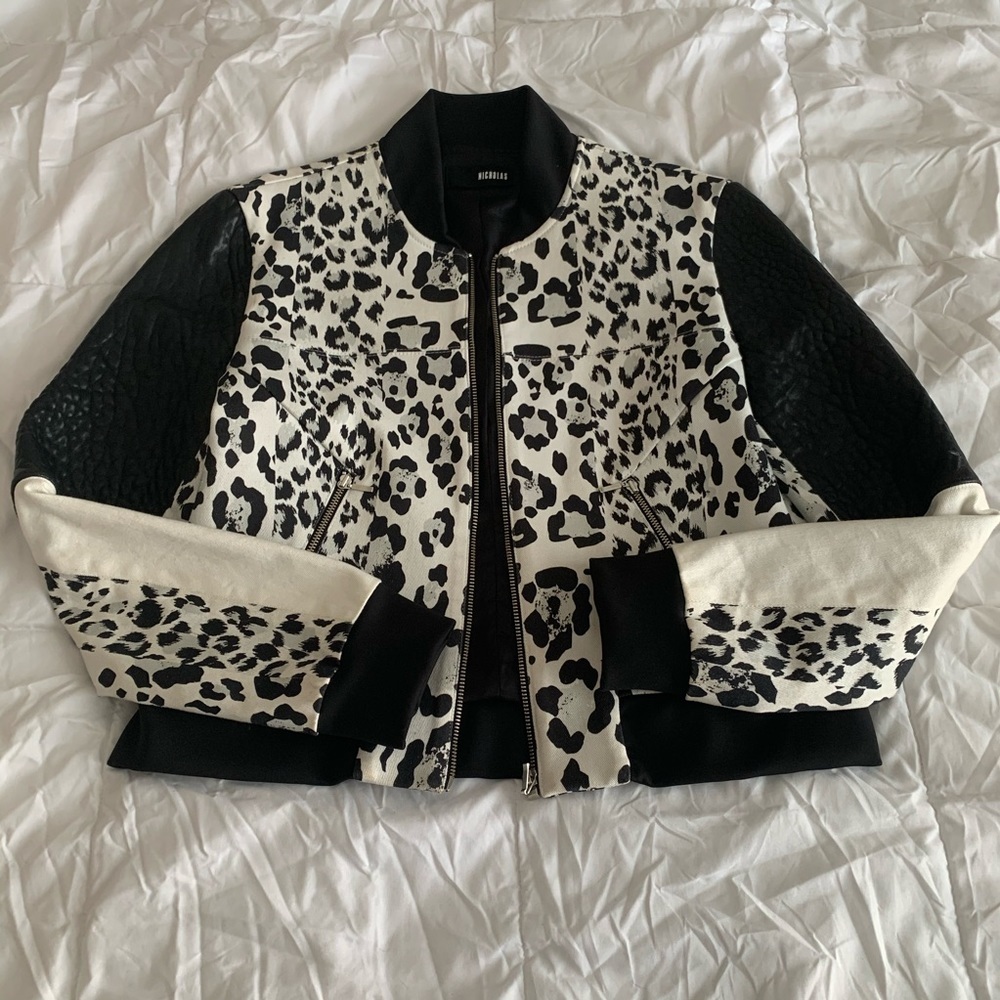 Nicholas Leopard Print Leather Combo Bomber - image 2